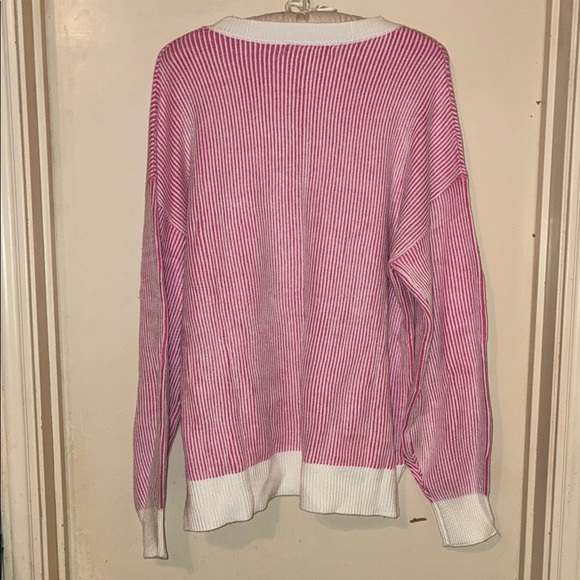 Chic Pink and White Striped Crew Neck Sweater - Picture 9 of 9